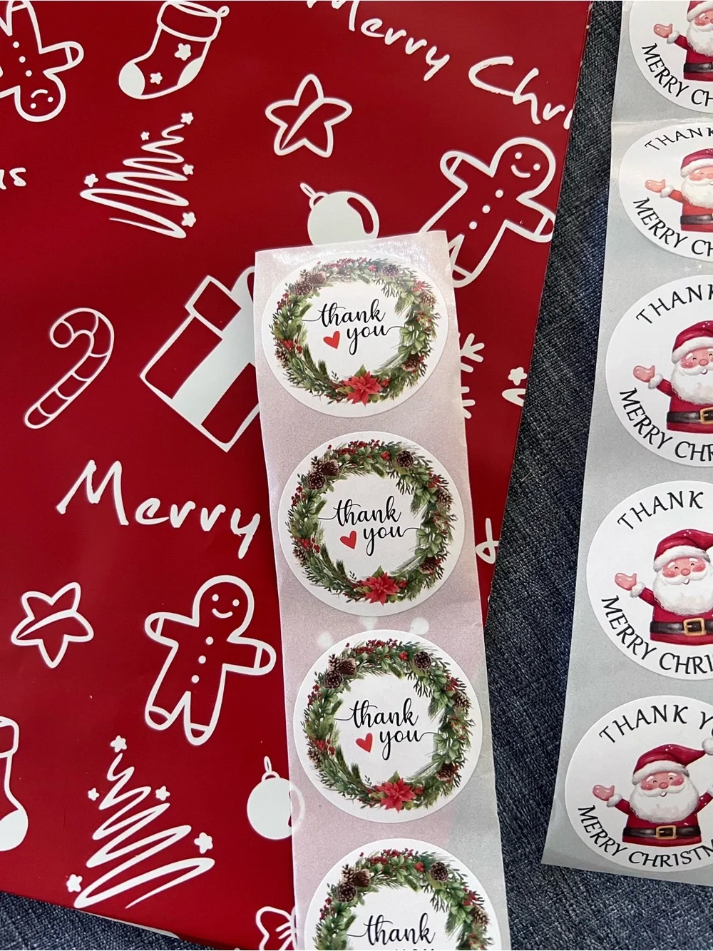 Holiday Red Holiday 6x9 Poly Mailers, 2” Thank You Stickers, Grinch Notecards